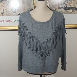Amuse High low fringed grey sweater. Size S